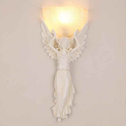 European Resin Glass Angel Statue 1-Light Wall Sconce Lamp