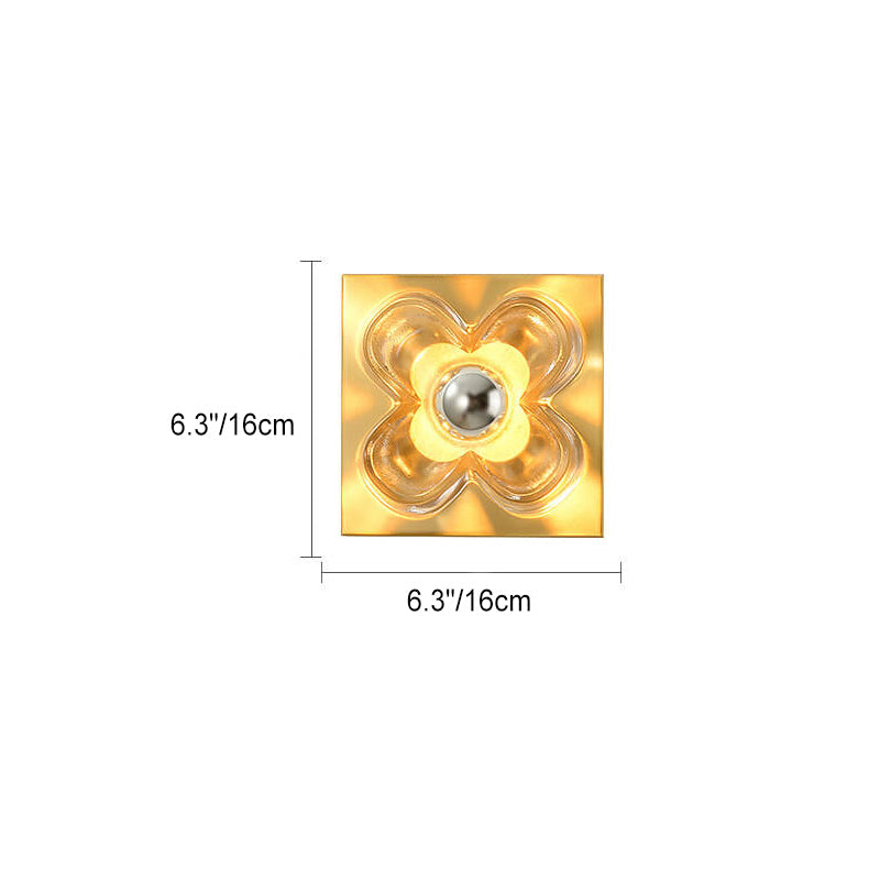 Round Square Clover Copper Glass 1-Light Wall Sconce Lamp