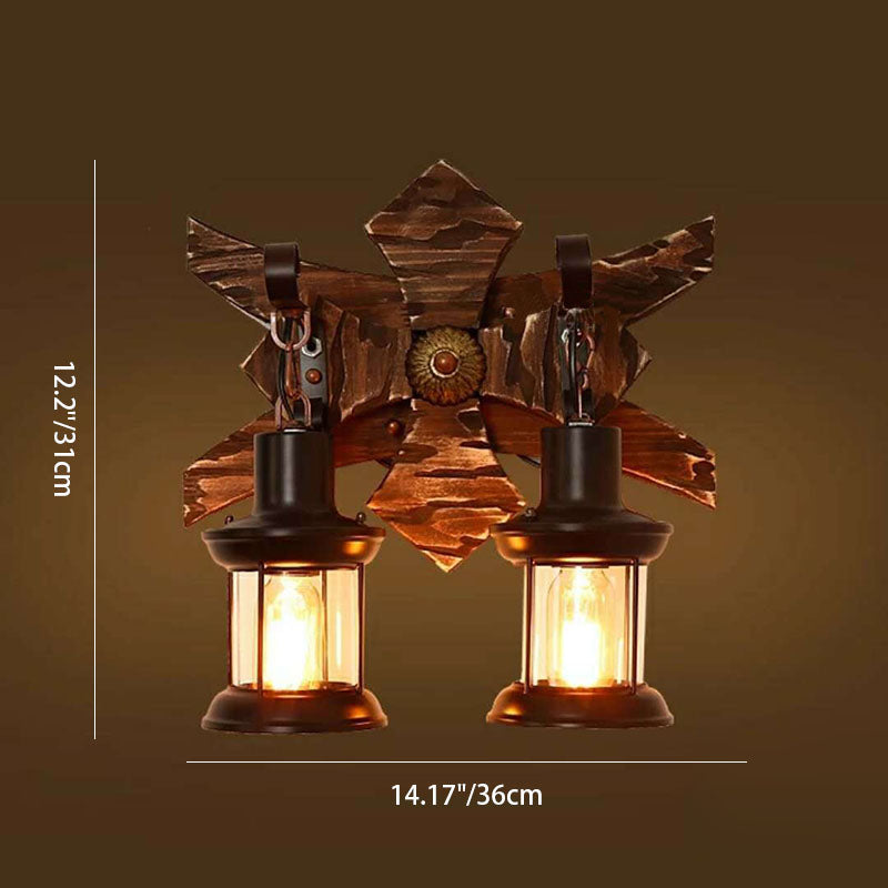 Farmhouse Wood Frame Iron 2-Light Wall Sconce Lamp