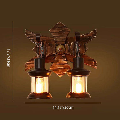 Farmhouse Wood Frame Iron 2-Light Wall Sconce Lamp