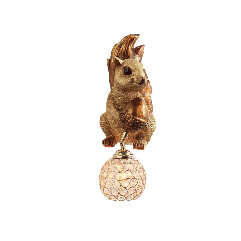 Kids Squirrel Ball Crystal Resin 1-Light Wall Sconce Lamp