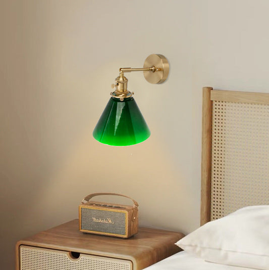 Glass Iron Copper Green Cone 1-Light Wall Sconce Lamp