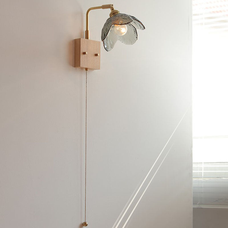 Japanese Hemispheric Pull Cord 1-Light Wall Sconce Lamp
