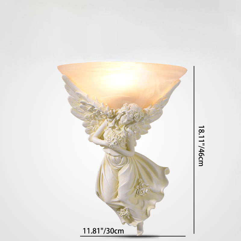 Resin Angel Wing Glass Cup Shade 1-Light Wall Sconce Lamp
