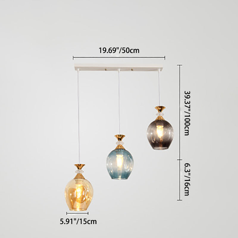 Contemporary Nordic Gradient Glass Hardware Orb 1/3 Light Island Light Chandelier for Living Room