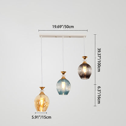 Contemporary Nordic Gradient Glass Hardware Orb 1/3 Light Island Light Chandelier for Living Room