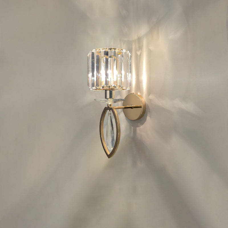 Metal Steel Crystal Ball Cylinder 1-Light Wall Sconce Lamp
