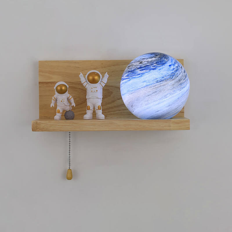 Planet Solid Wood Square Base 1-Light Wall Sconce Lamp