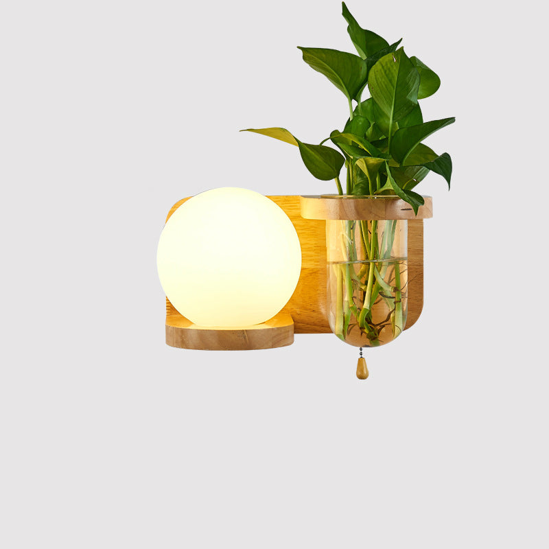 Rectangular Orb Glass Wood 1-Light Wall Sconce Lamp