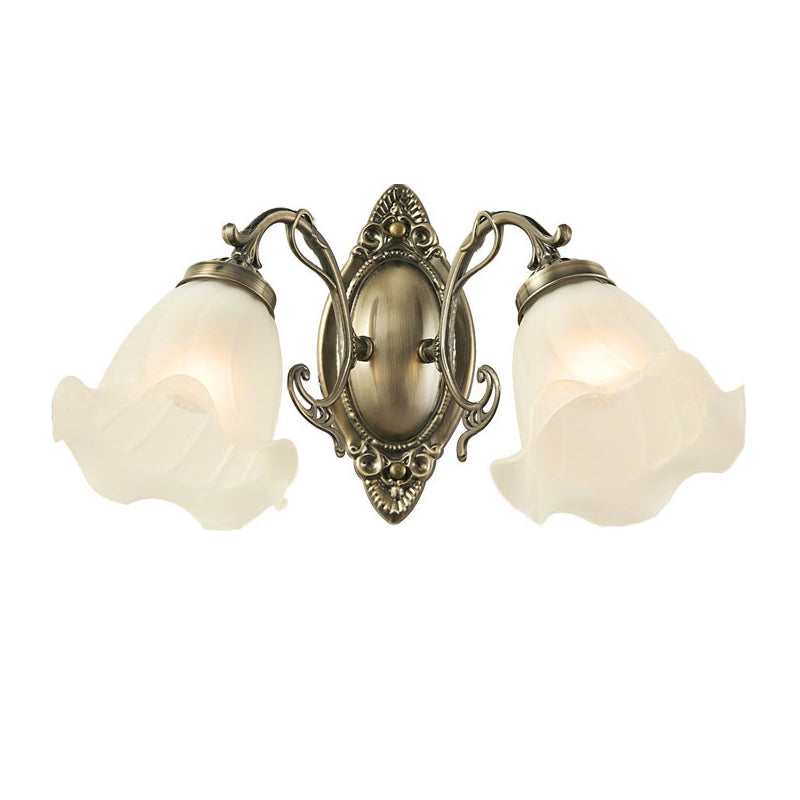 European Iron Glass Flower 2-Light Wall Sconce Lamp