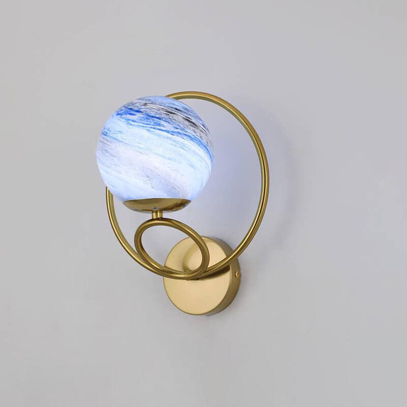 Creative Circle Planet Glass Iron 1-Light Wall Sconce Lamp