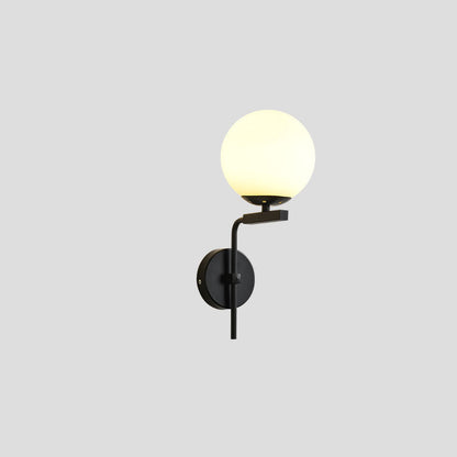 Round Glass Iron Right Angle Arm 1-Light Wall Sconce Lamp