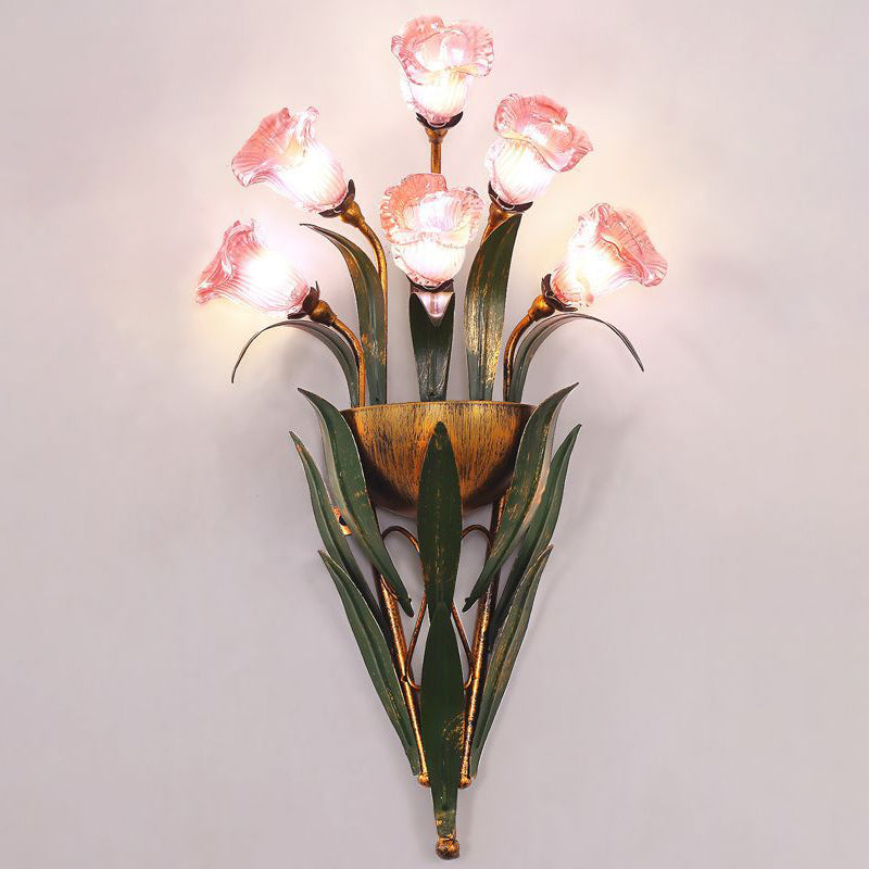 Tulip Glass Shade Iron Frame 6-Light Wall Sconce Lamp