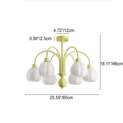 Minimalist Cream Pumpkin Metal Glass 4/6 Light Chandelier