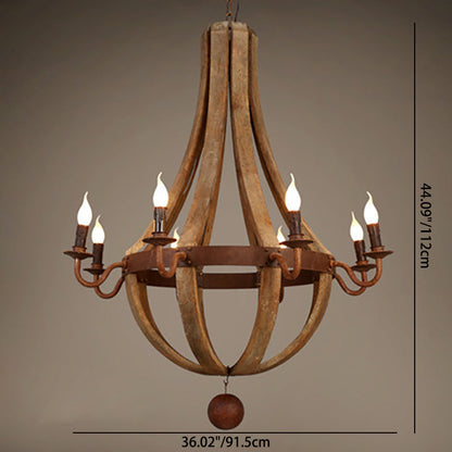 Traditional Rustic Round Branch Candle Holder Wooden Iron 5/6/8 Light Chandelier For Living Room