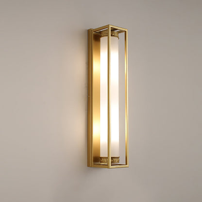Chinese Glass Rectangular Cylinder 2-Light Wall Sconce Lamp
