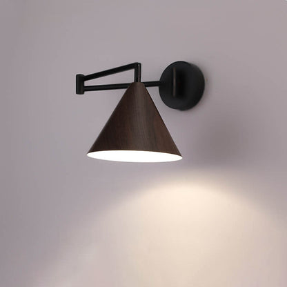 Nordic Minimalist Cone Swing Arm Wood Grain Wall Sconce