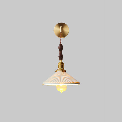 Japanese Ceramic Conic Pleated 1-Light Wall Sconce Lamp