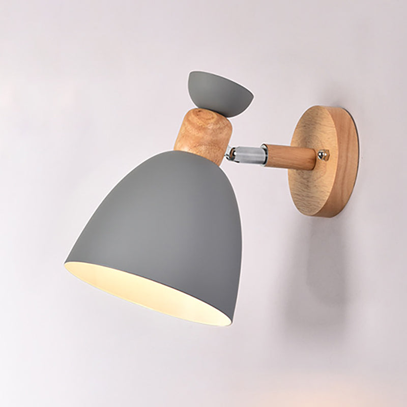 Round Horn Aluminum Wood 1-Light Wall Sconce Lamp