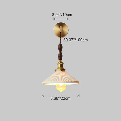 Japanese Ceramic Conic Pleated 1-Light Wall Sconce Lamp
