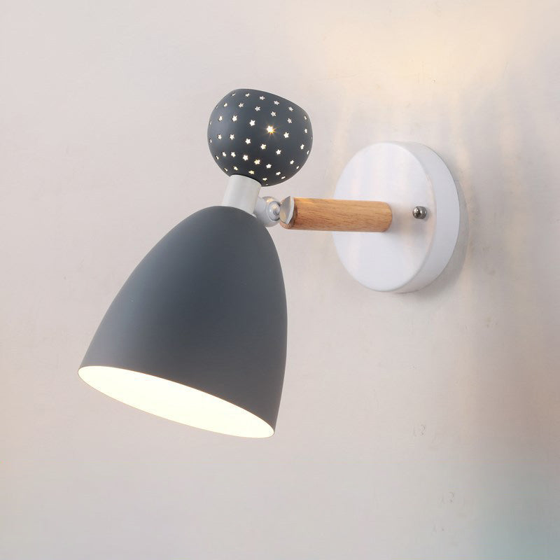 Scandinavian Wood Iron Round 1-Light Wall Sconce Lamp