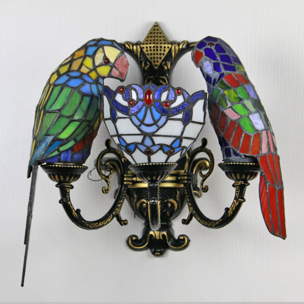 Tiffany Half Round Iron Glass 3-Light Wall Sconce Lamp