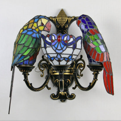 Tiffany Half Round Iron Glass 3-Light Wall Sconce Lamp