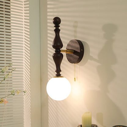 Retro Wood Aluminum Glass Ball 1-Light Wall Sconce Lamp