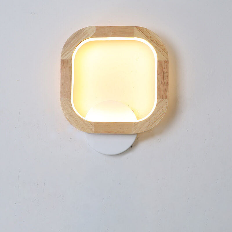 Japanese Round Rubber Wood Hardware LED Wall Sconce Lamp