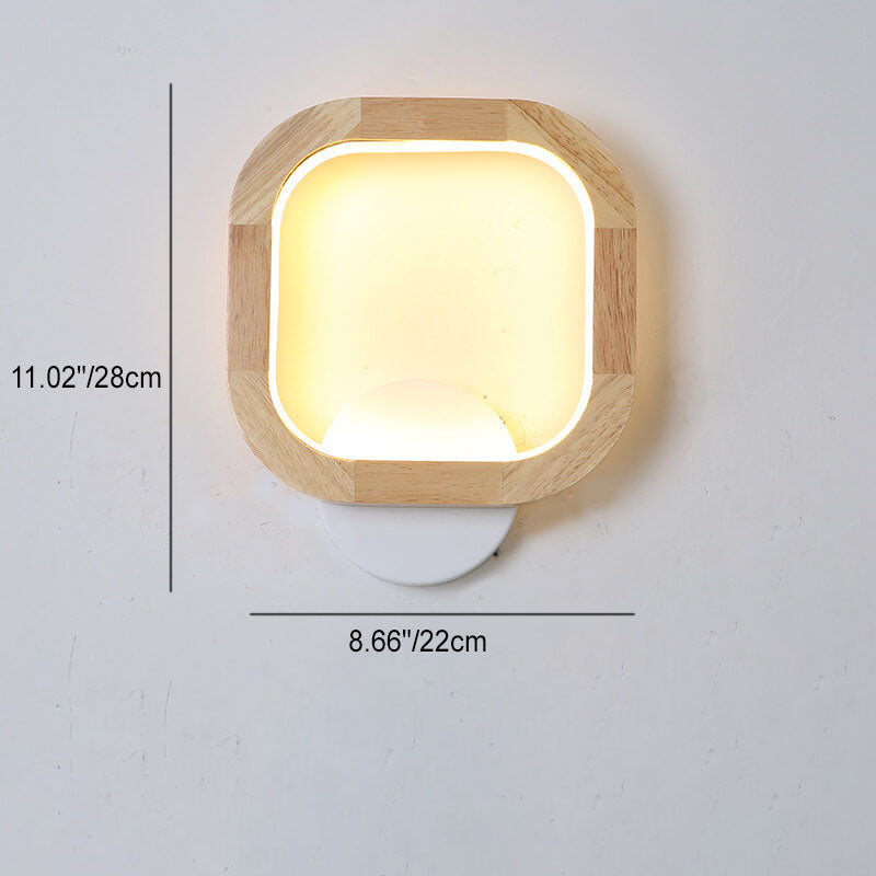 Japanese Round Rubber Wood Hardware LED Wall Sconce Lamp