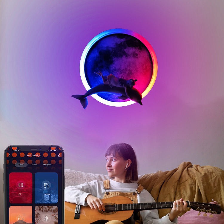 Round Round Moon Dolphins Astronauts LED Wall Sconce Lamp