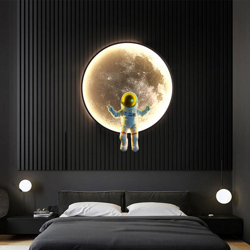 Round Lunar Astronaut Hardware Resin LED Wall Sconce Lamp