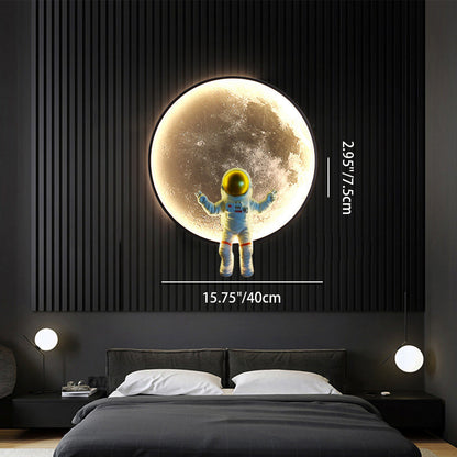 Round Lunar Astronaut Hardware Resin LED Wall Sconce Lamp