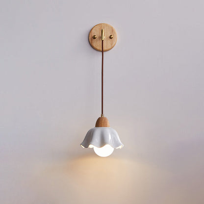Cylinder Cone Solid Wood Glass 1-Light Wall Sconce Lamp