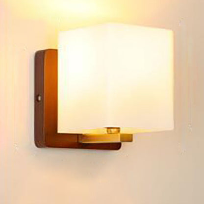 Transitional Cylinder Wood Glass 1-Light Wall Sconce Lamp