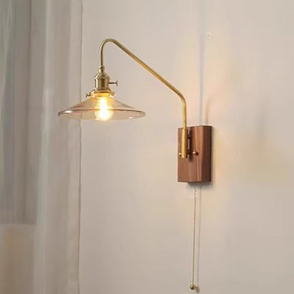 Disc Base Glass Copper Walnut 1-Light Wall Sconce Lamp