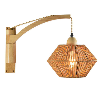 Rope Solid Wood Lantern Cage 1-Light Wall Sconce Lamp
