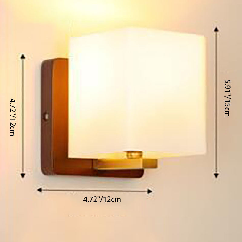 Transitional Cylinder Wood Glass 1-Light Wall Sconce Lamp