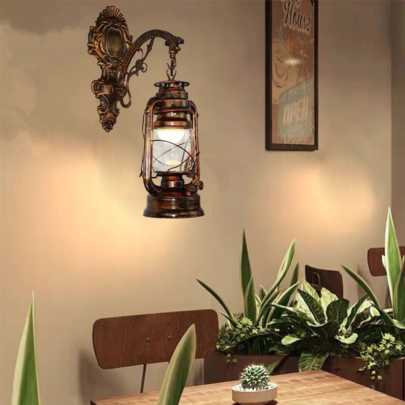Iron Kerosene Lantern Mermaid 1-Light Wall Sconce Lamp