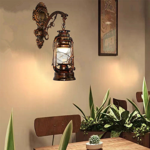Iron Kerosene Lantern Mermaid 1-Light Wall Sconce Lamp