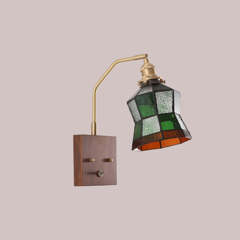 Square Cone All Copper Wood Glass 1-Light Wall Sconce Lamp