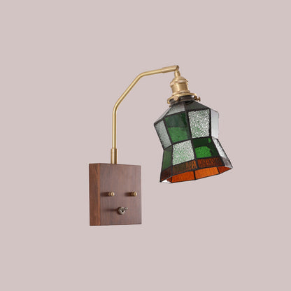 Square Cone All Copper Wood Glass 1-Light Wall Sconce Lamp