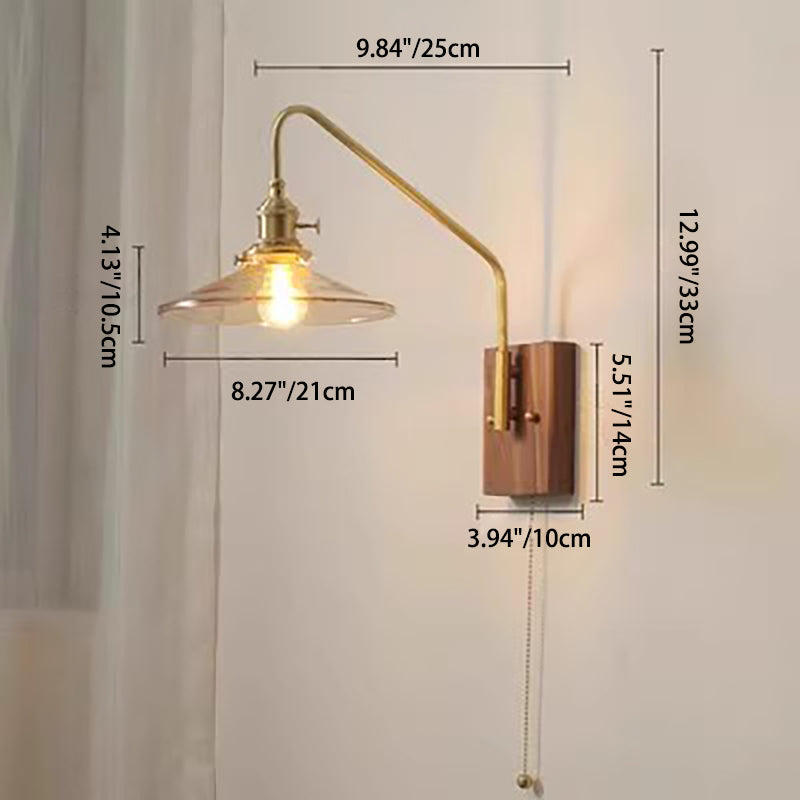 Disc Base Glass Copper Walnut 1-Light Wall Sconce Lamp