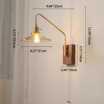 Disc Base Glass Copper Walnut 1-Light Wall Sconce Lamp