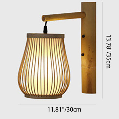 Chinese Weaving Bamboo Cage Shape 1-Light Wall Sconce Lamp