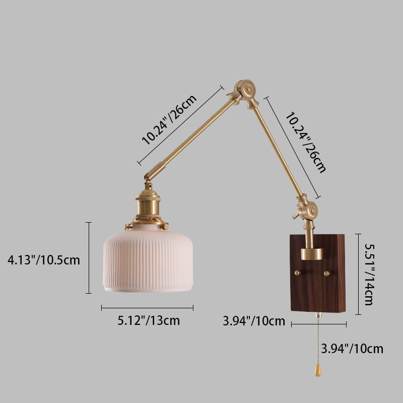 Japanese Ceramic Glass Round Shade 1-Light Wall Sconce Lamp