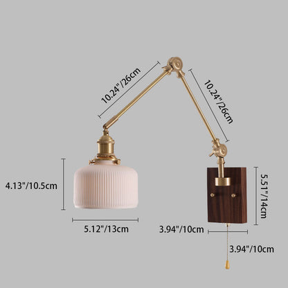 Japanese Ceramic Glass Round Shade 1-Light Wall Sconce Lamp