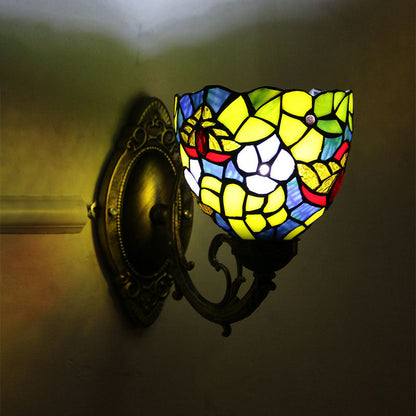 Tiffany Glass Iron Round Bowl 1-Light Wall Sconce Lamp