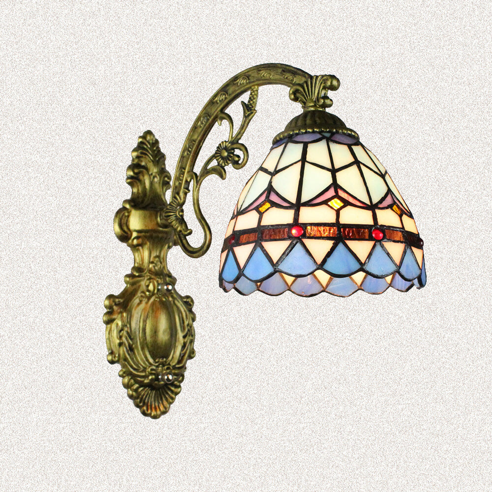 Tiffany Cup Iron Stained Glass 1-Light Wall Sconce Lamp