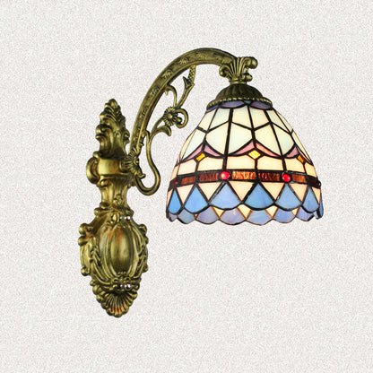 Tiffany Cup Iron Stained Glass 1-Light Wall Sconce Lamp